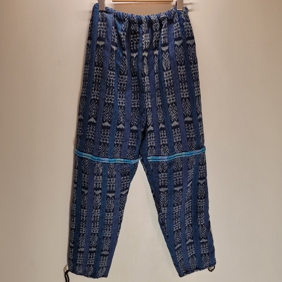 Guatemalan Bohemian Pants In Blue Turquoise Floral Embroidered- Onesize - Picture 2 of 8